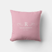 Coussin décoratif à monogramme rose blush (Recto)