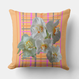 Coussin décoratif à motif à carreaux et jonquilles