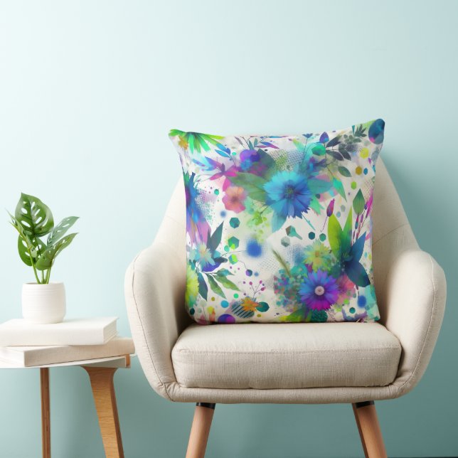 Coussin décoratif à motif aquarelle "Flore Électri (Chaise)