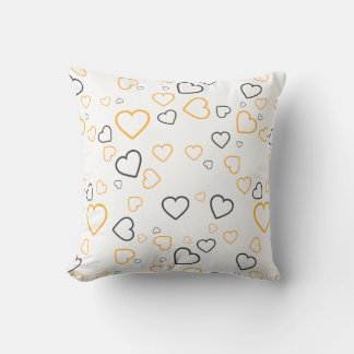 Coussin décoratif à motif cœurs heureux gris jaune
