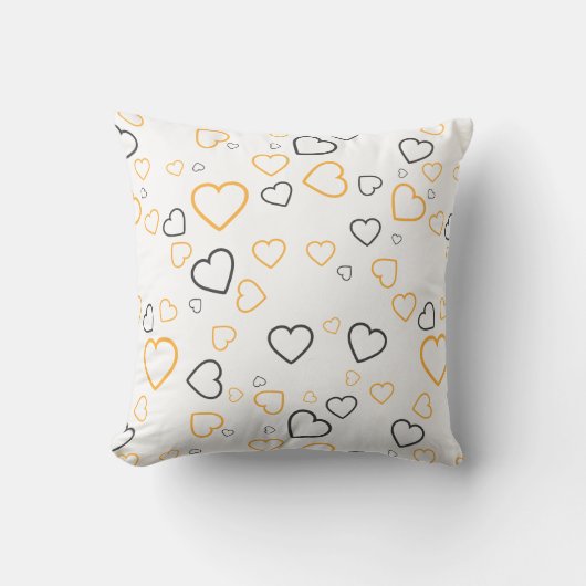 Coussin décoratif à motif Cœurs Jaune Gris Heureux (Recto)