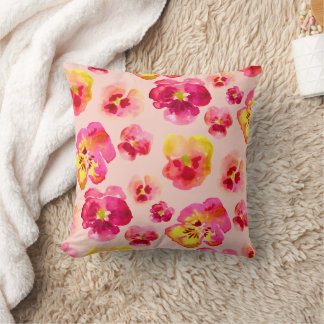 Coussin décoratif à motif de pensée rose vif et co