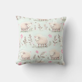 Coussin décoratif à motif floral et mouton pastel