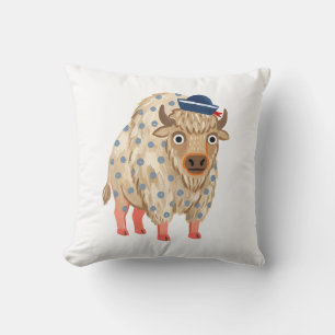 Coussin décoratif à pois avec un bison mignon en m