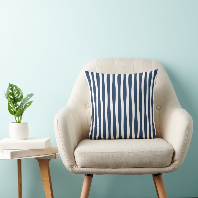 Coussin décoratif à rayures ondulées bleu marine e (Chaise)
