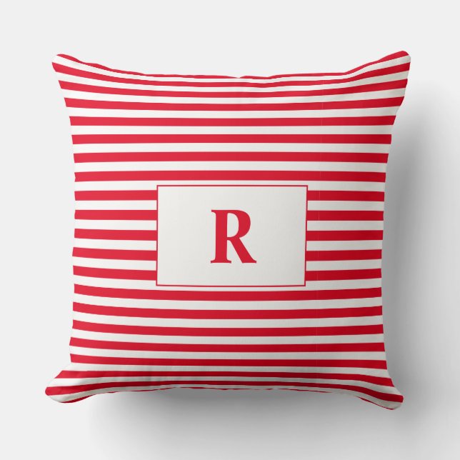 Coussin décoratif à rayures rouges et blanches ave (Recto)