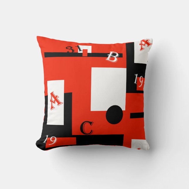Coussin décoratif abstrait art rouge noir blanc (Recto)