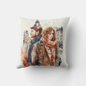 Coussin décoratif Amour à l'aquarelle à Paris (Verso)