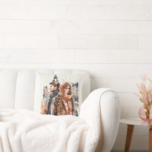 Coussin décoratif Amour à Paris aquarelle (Canapé)