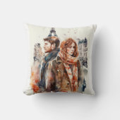 Coussin décoratif Amour à Paris aquarelle (Recto)