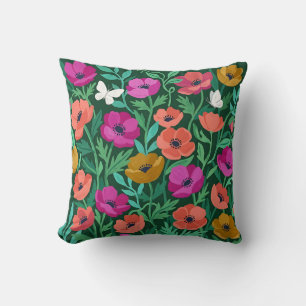 Coussin décoratif Anémone et Papillon de style Mat