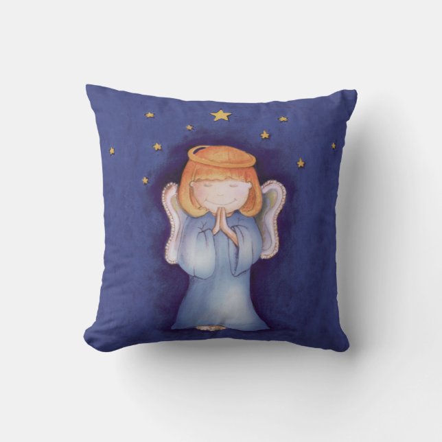 Coussin décoratif ange de Noël bleu (Recto)