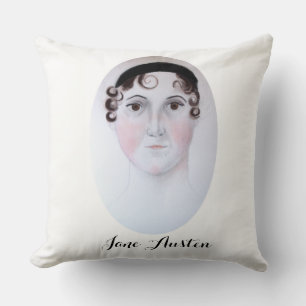 Coussin décoratif aquarelle Jane Austen 20" x 20".