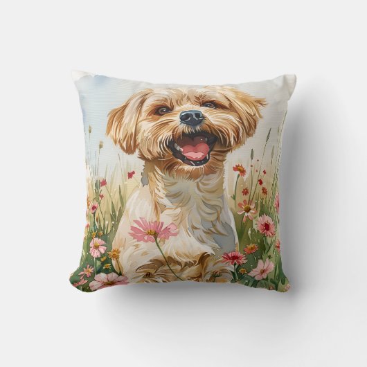 Coussin décoratif aquarelle Maltais (Recto)
