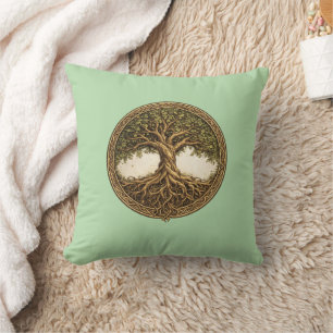 Coussin décoratif Arbre de Vie Celtique Vert Sauge