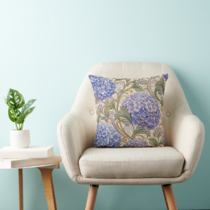 Coussin décoratif Art Nouveau à l'hortensia bleu