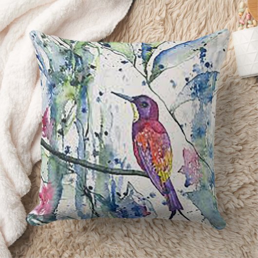 Coussin décoratif au colibri aquarelle (Couverture)