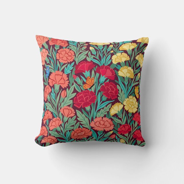 Coussin décoratif aux oeillets et papillons abstra (Recto)