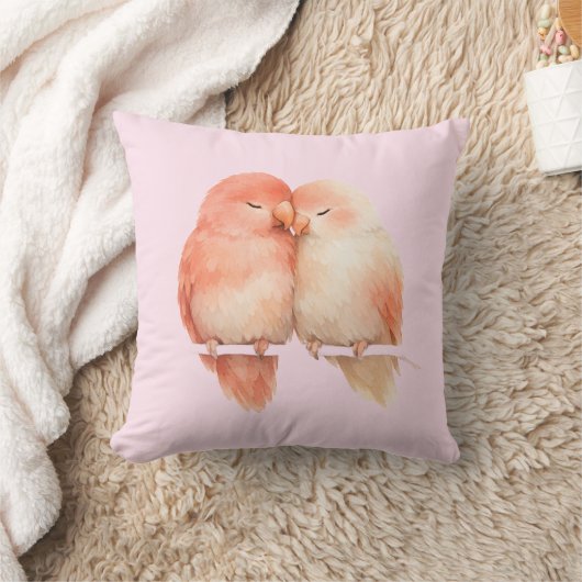 Coussin décoratif aux oiseaux amoureux aquarelle p (Couverture)