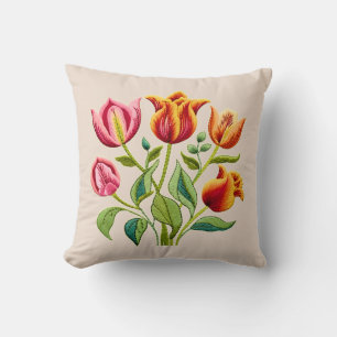 Coussin décoratif aux tulipes rouges avec une touc