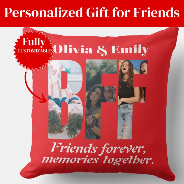 Coussin décoratif avec collage de photos de Meille (BFF Photo Collage Throw Pillow – Gift for Friend)