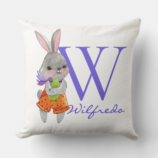 Coussin décoratif avec lapin de Pâques et initiale (Recto)