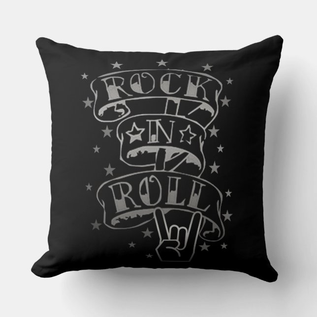 Coussin décoratif avec logo Rock & Roll Noir & Arg (Recto)