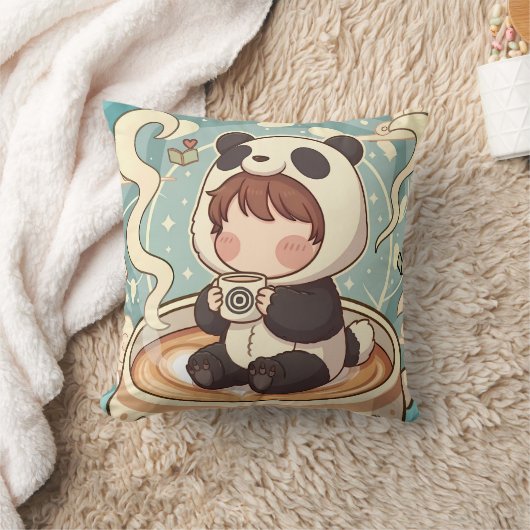 Coussin décoratif avec panda chibi confortable (Couverture)