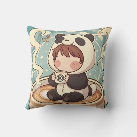 Coussin décoratif avec panda chibi confortable (Verso)