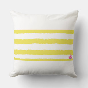 Coussin décoratif avec rayures jaunes et couronne