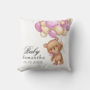 Coussin décoratif Baby Shower Ourson Ballon Rose