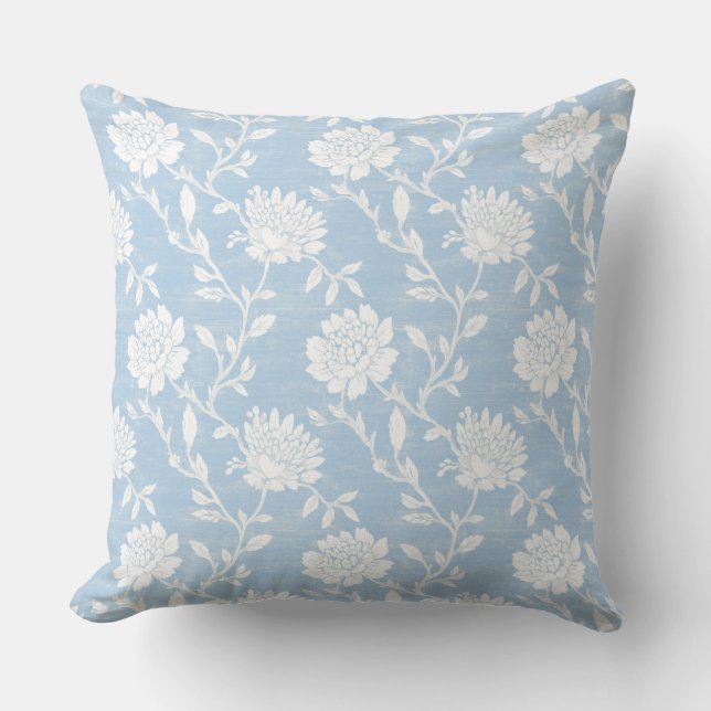 Coussin décoratif bleu clair en chinoiserie (Recto)