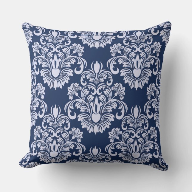 Coussin décoratif bleu marine Damask (Recto)