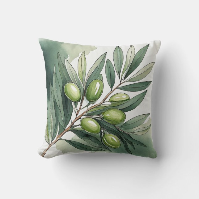 Coussin décoratif | Branche de olivier à l'aquarel (Recto)