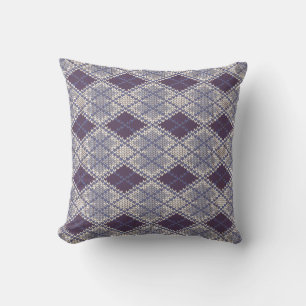 COUSSIN DÉCORATIF CARRÉ EN MAILLE ARGYLE PRUNE