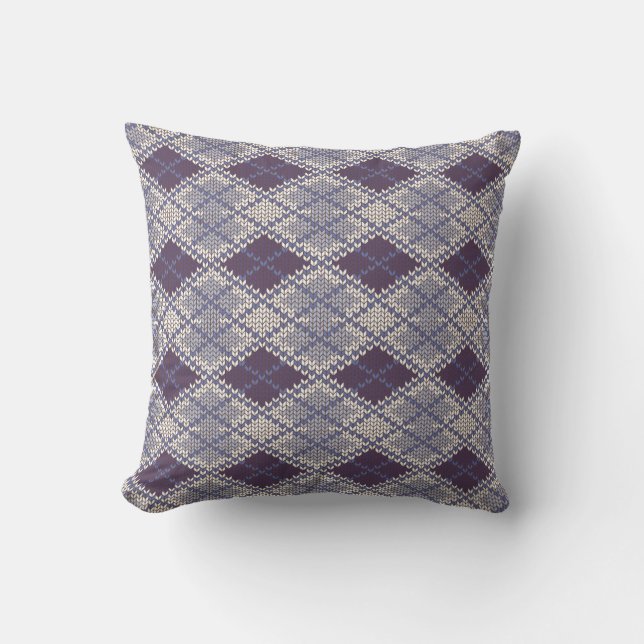 COUSSIN DÉCORATIF CARRÉ EN MAILLE ARGYLE PRUNE (Recto)