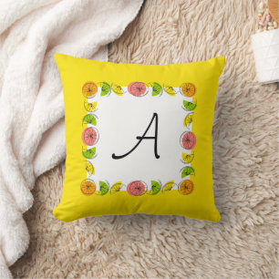 Coussin décoratif carré Monogramme jaune Citrus Sq