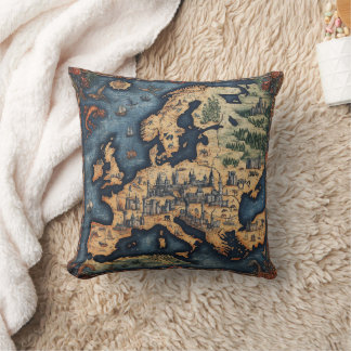 Coussin décoratif carte du monde vintage