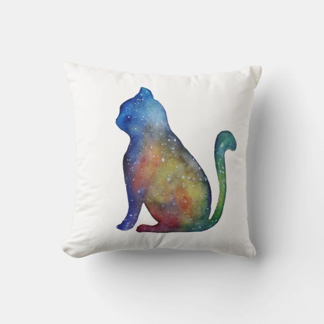 Coussin décoratif chat à l'aquarelle (Recto)