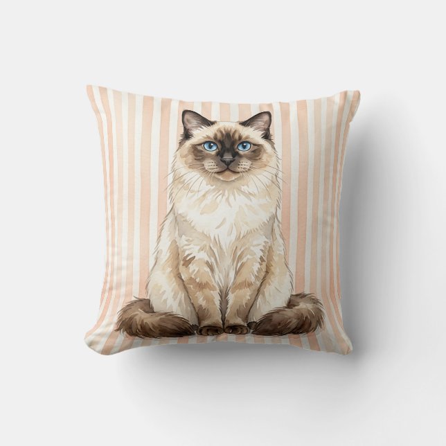 Coussin décoratif chat à l'aquarelle (Recto)