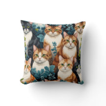 Coussin décoratif chat motif floral