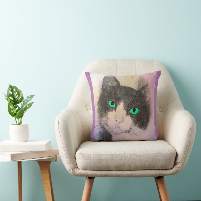 COUSSIN DÉCORATIF CHAT SMOKING YEUX BLEUS (Chaise)