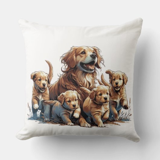 Coussin Décoratif Chien Mère et ses Chiots (Recto)