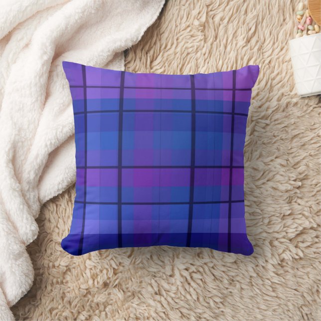 Coussin décoratif classique bleu violet noir plaid (Couverture)
