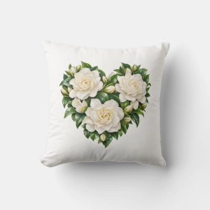 Coussin décoratif Cœur botanique de gardenia ivoir