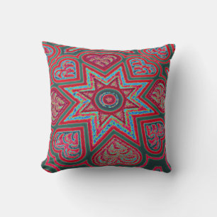 Coussin décoratif coeurs d'art populaire rouge
