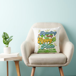 Coussin décoratif coloré 'La lecture est mon endro
