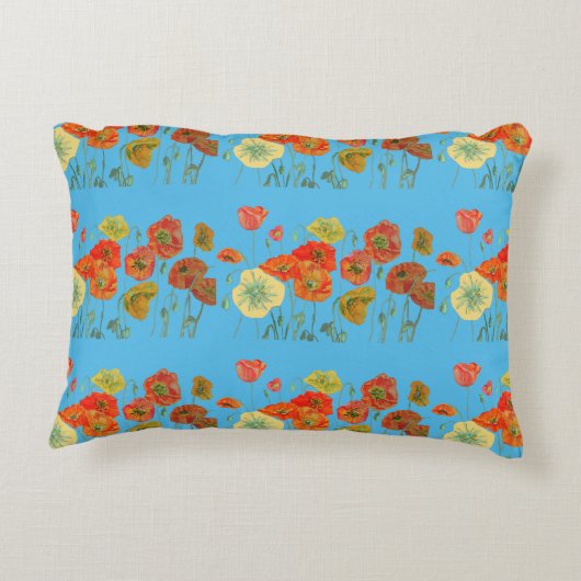 Coussin décoratif Coquelicots orange et bleu (Dos)