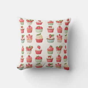 Coussin décoratif Cottagecore Cupcake aux fraises
