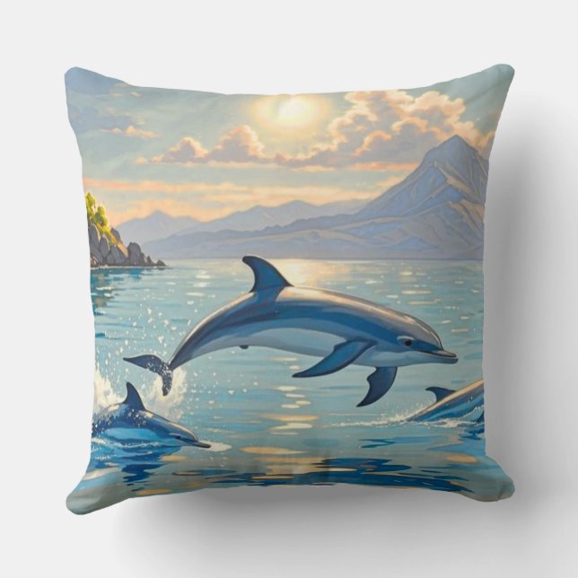 Coussin décoratif Coucher de soleil océan vibrant (Verso)
